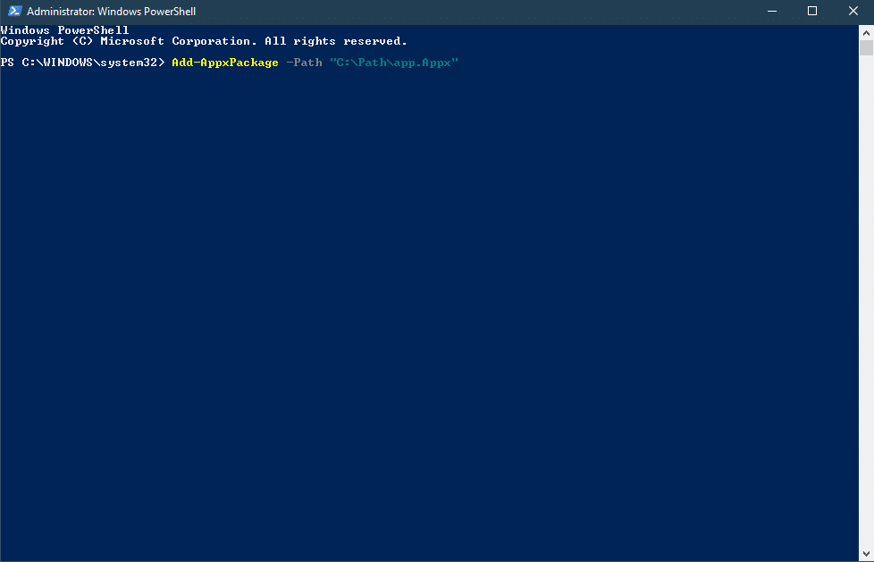windows power shell install appx package